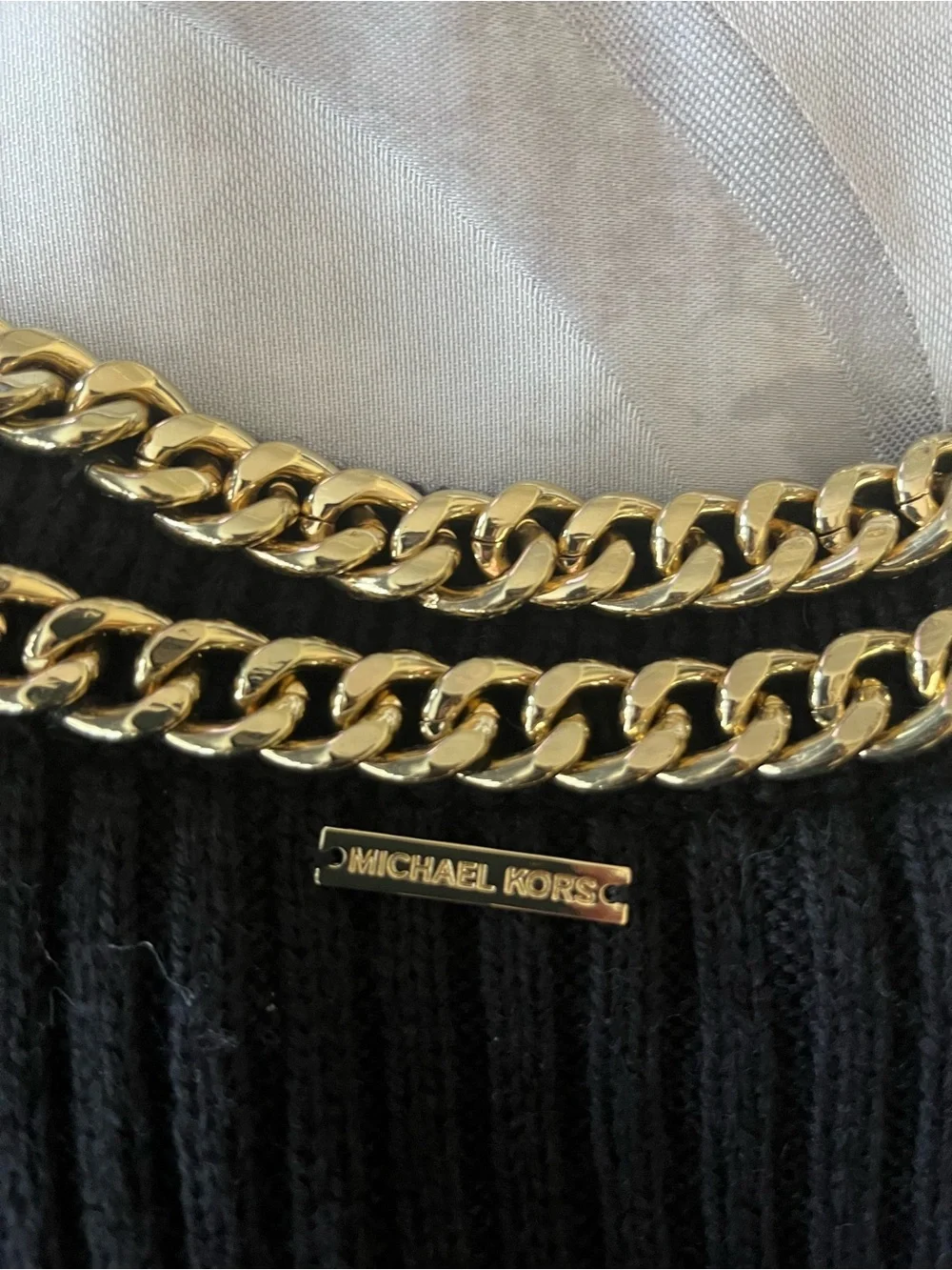 Michael Kors Black Faux Fur Vest with Gold Chain Collar